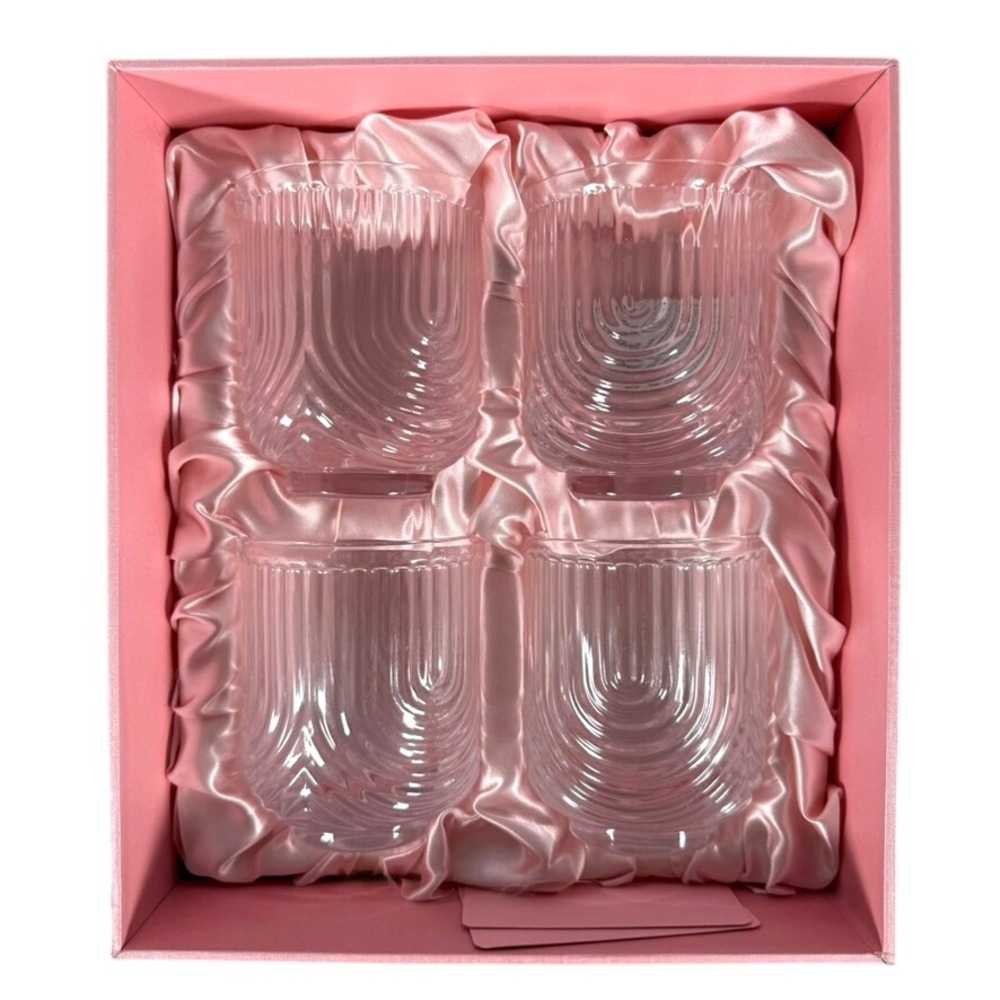 Glassique Cadeau Speakeasy Lowball Glasses Set of 4 13oz Art Deco Clear New Box
